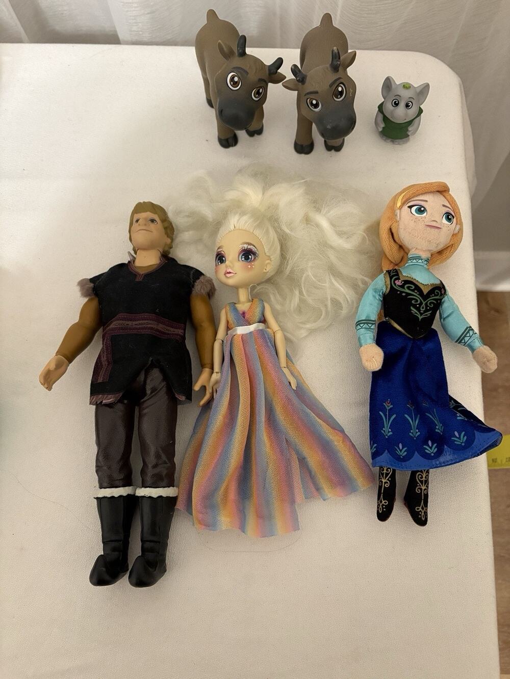 Lot 6 Frozen II Adventure Figures Elsa Anna Kristoff Sevn Troll Plastic Plush